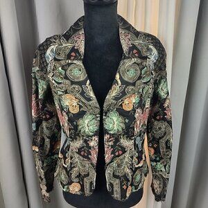 Mary Bays (Victoria Royal) Vintage Beaded Floral Print Silk Blazer, Size 4